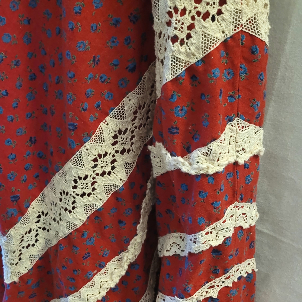 1970s Parisienne maxi dress vintage red floral hippie - Picture 3 of 4